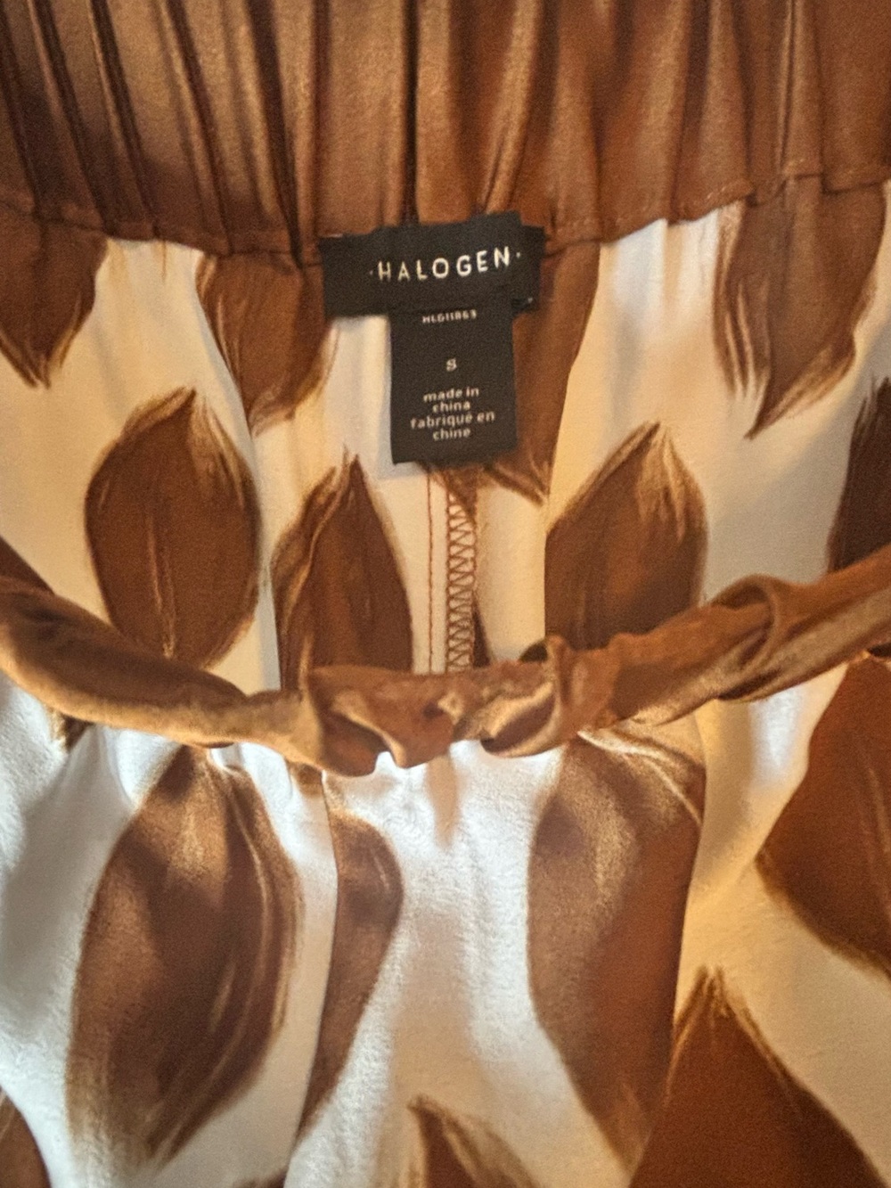 Nordstrom Halogen Brown & Cream Leaf-Print Wide Leg Pants - Picture 6 of 9